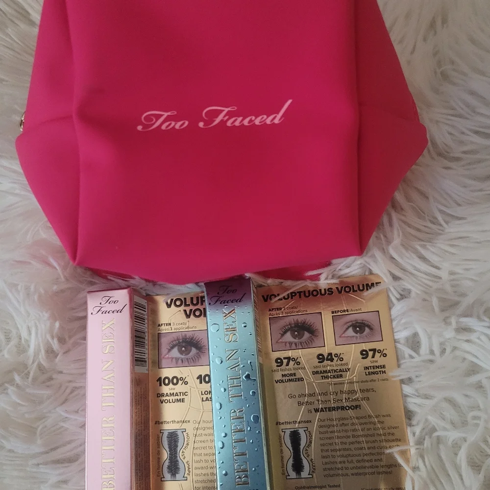 Too Faced- Better than sex waterproof Mascaras (2)with makeup bag.